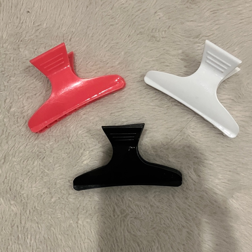 Set of Three Hair Clips in Pink, White, and Black